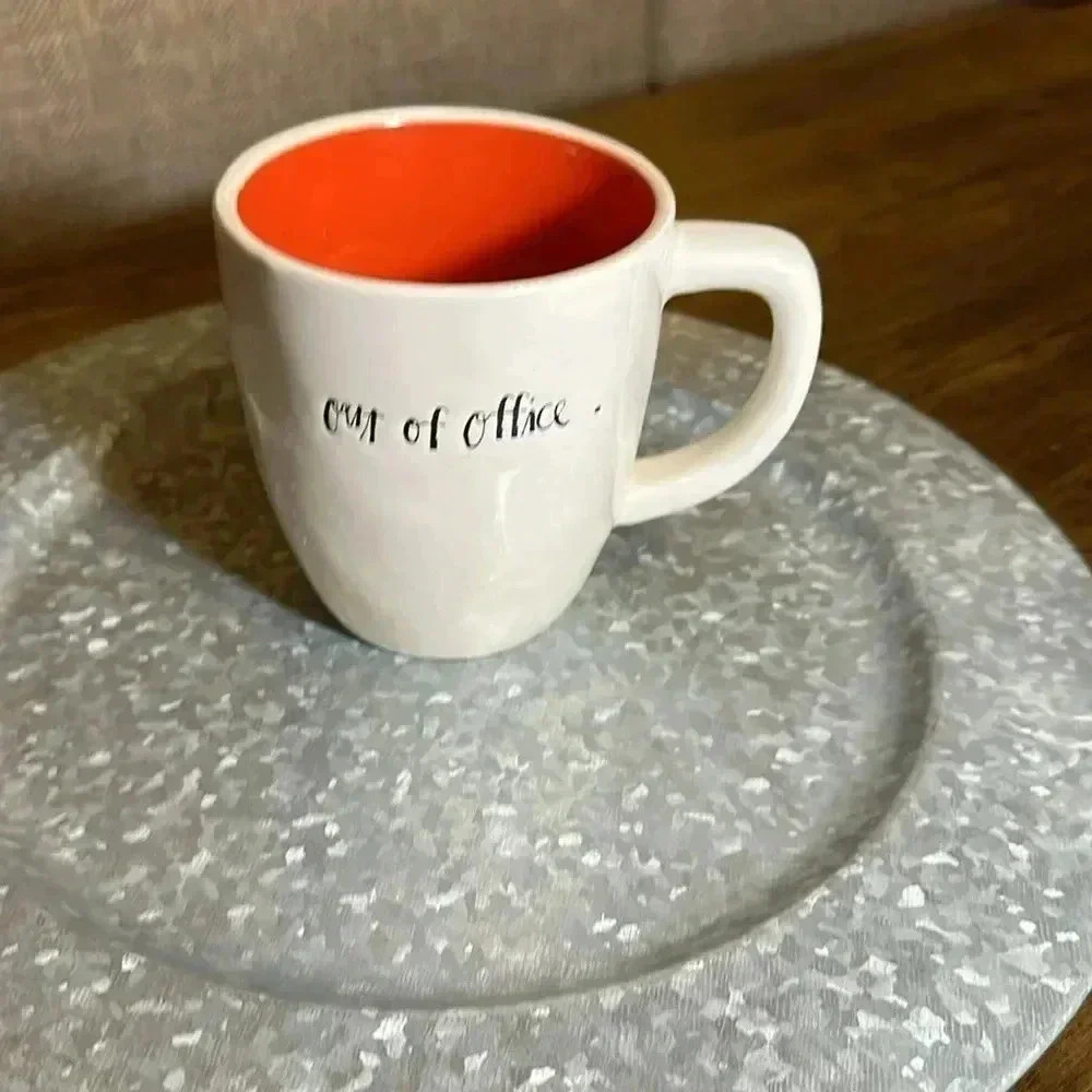 Rae Dunn Out of Office Coffee/Tea Drinking Mug Cup (Red interior)